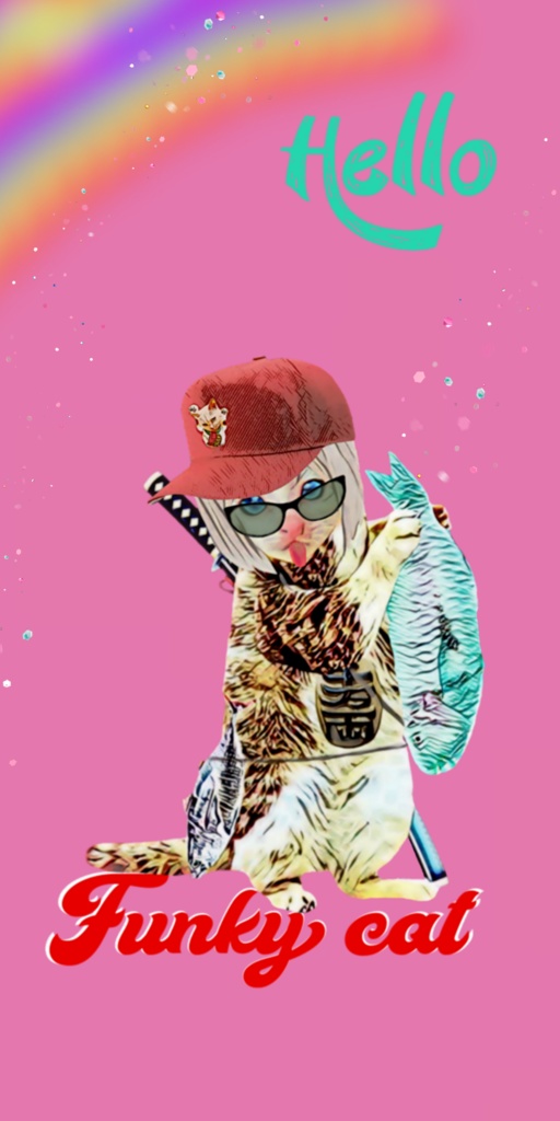 【クリアiPhoneケース】Fanky cat レインボー