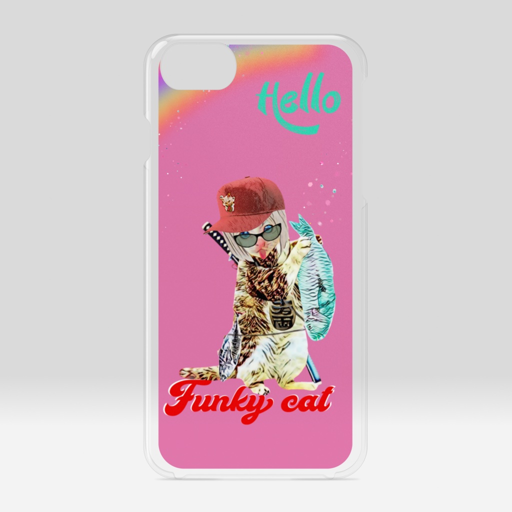 【クリアiPhoneケース】Fanky cat レインボー