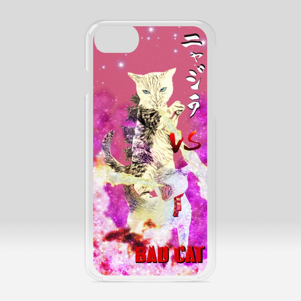 【クリアiPhoneケース】ニャジラvsBAD CAT