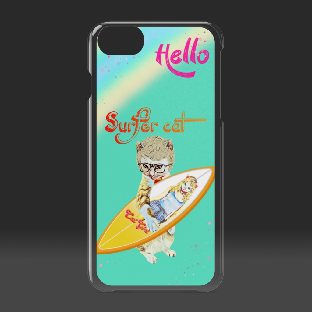 【クリアiPhoneケース】Surfer cat
