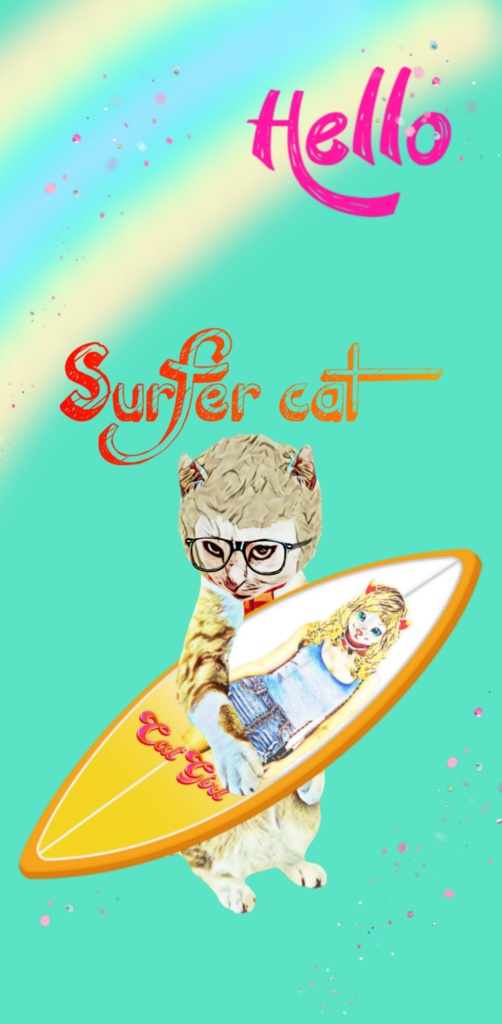 【クリアiPhoneケース】Surfer cat