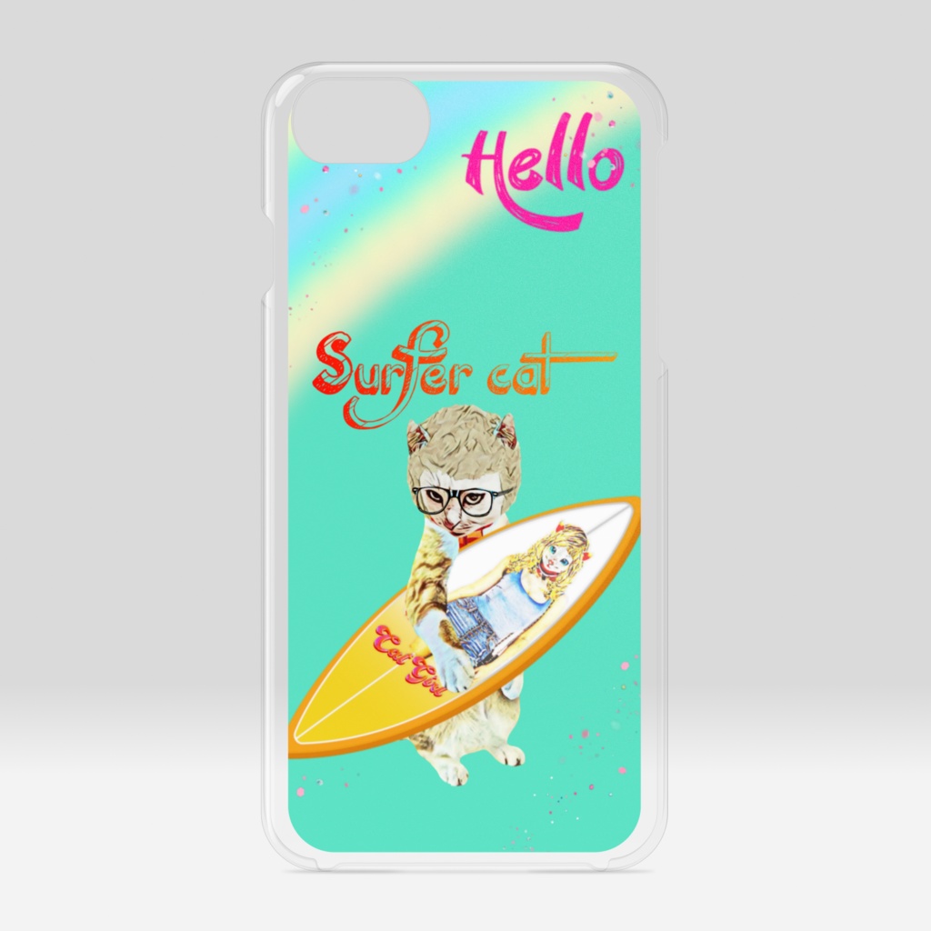 【クリアiPhoneケース】Surfer cat
