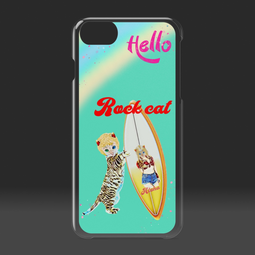 【クリアiPhoneケース】Rock cat サーファー