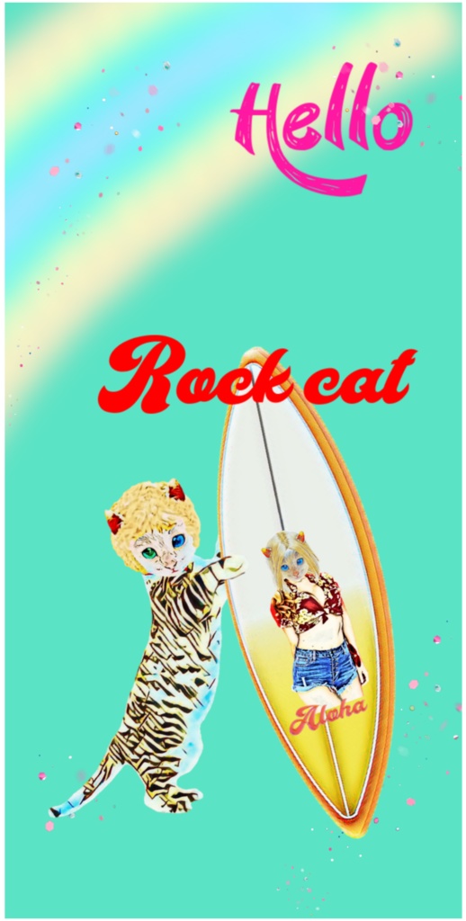 【クリアiPhoneケース】Rock cat サーファー