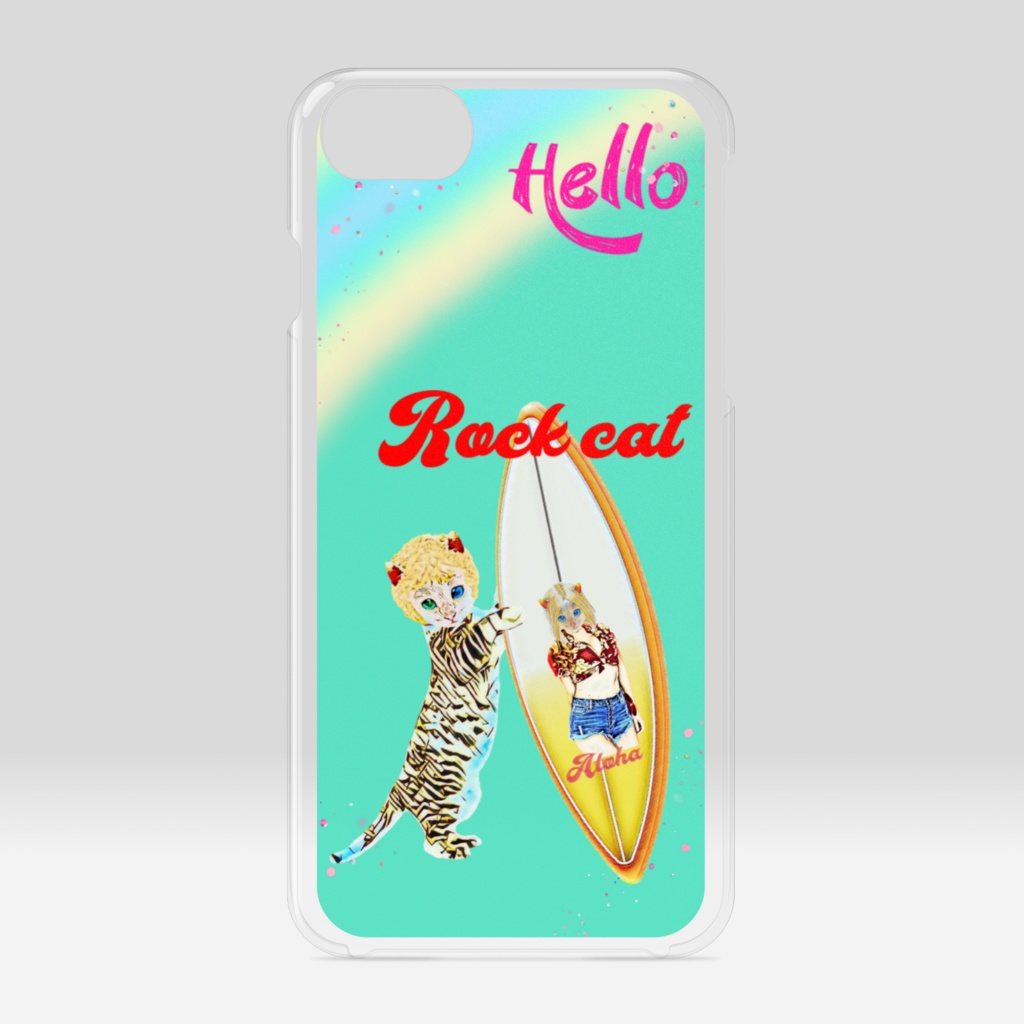 【クリアiPhoneケース】Rock cat サーファー