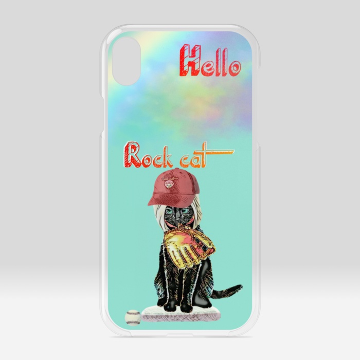 【クリアiPhoneケース】Rock cat Baseball