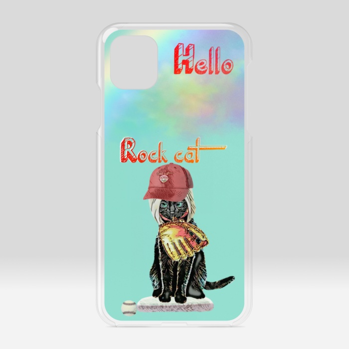 【クリアiPhoneケース】Rock cat Baseball