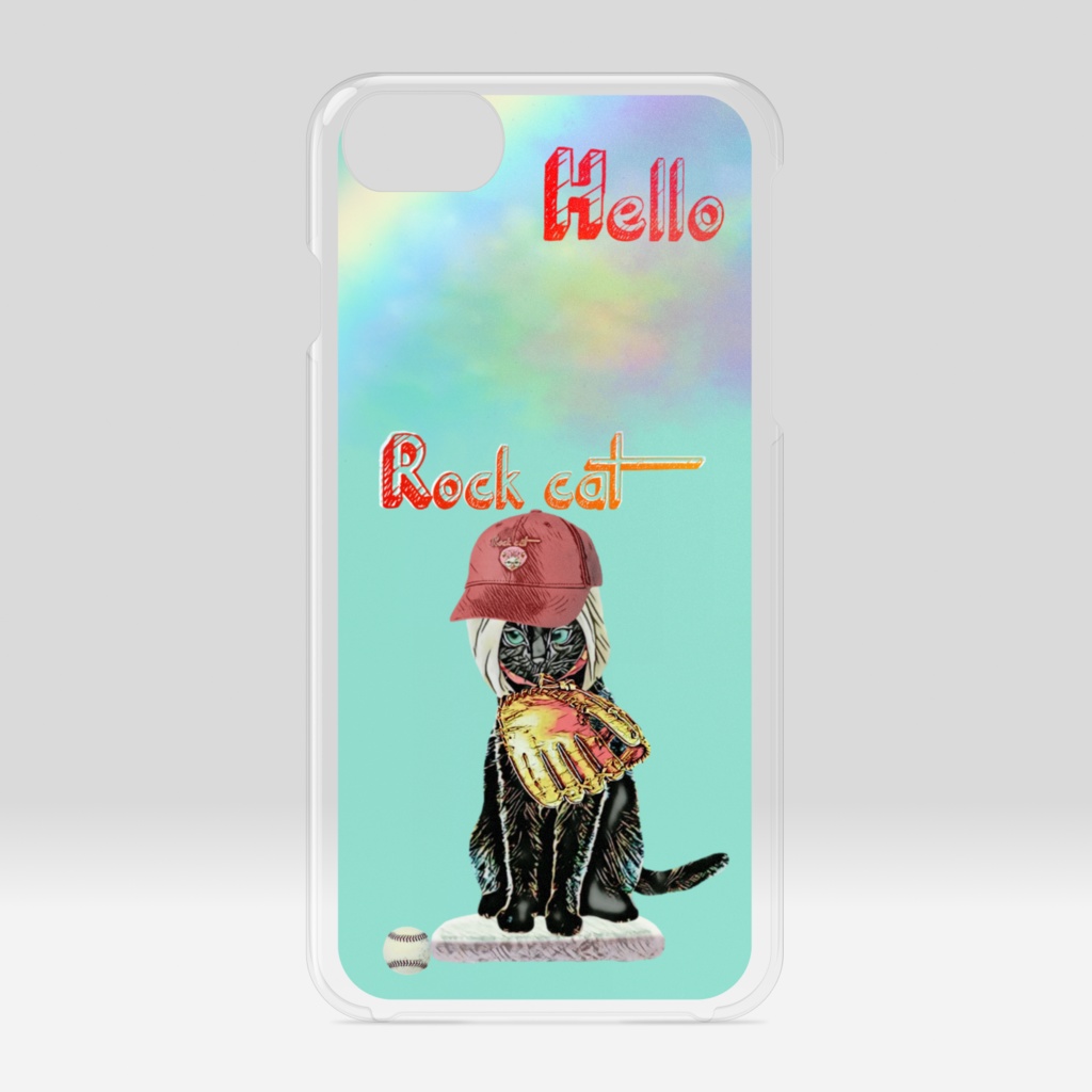 【クリアiPhoneケース】Rock cat Baseball