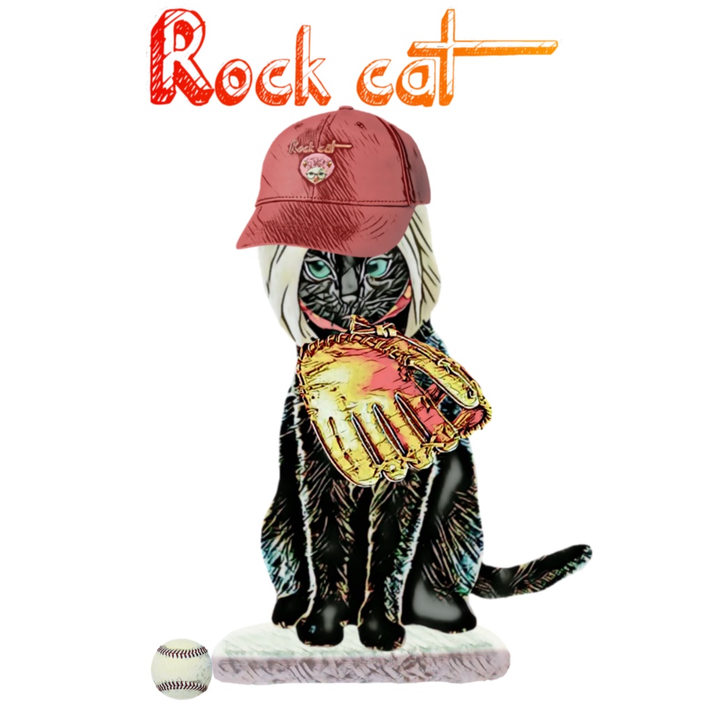 【キッズTシャツ】Rock cat Baseball