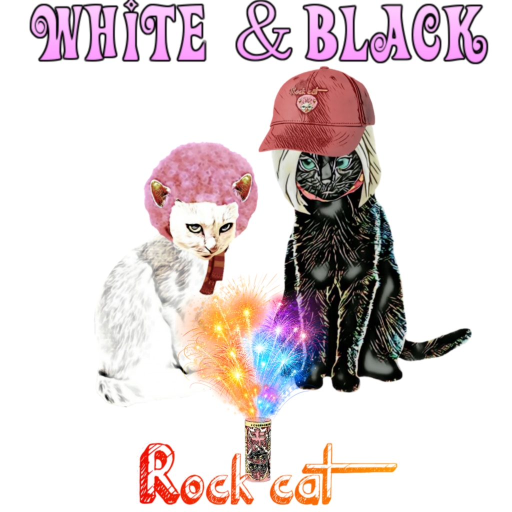 【カラーTシャツ】White & Black cat