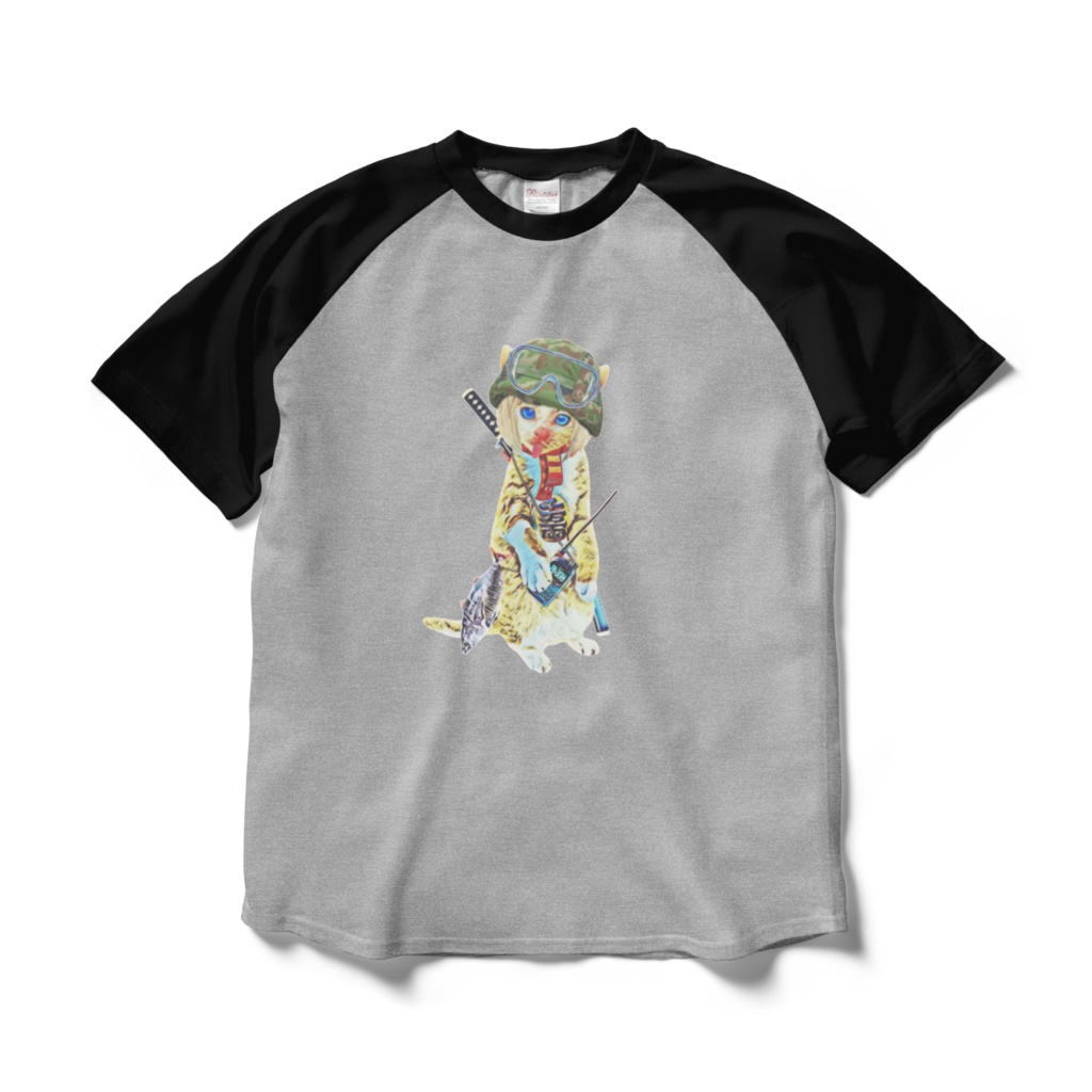 【ラグランTシャツ】チビ猫隊長