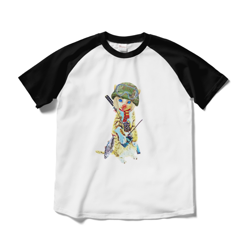 【ラグランTシャツ】チビ猫隊長