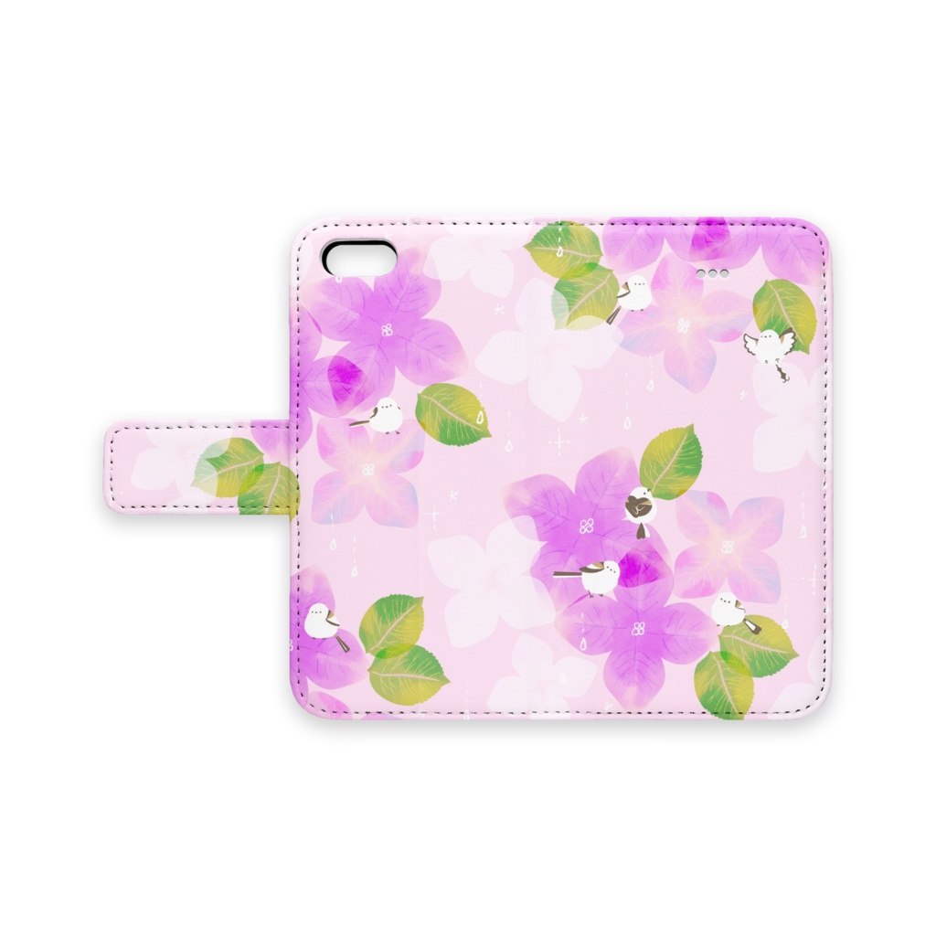 シマエナガとあじさい(ピンク)