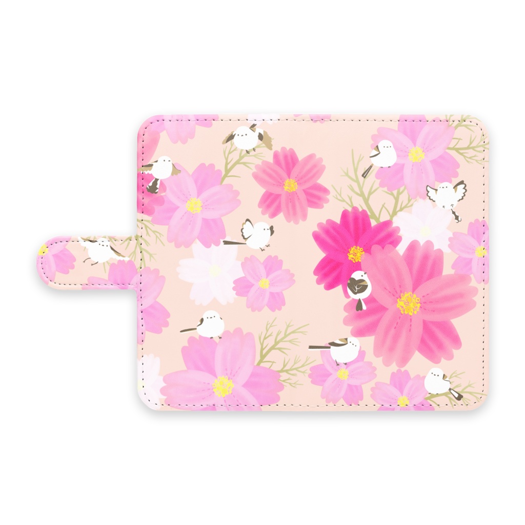 シマエナガとコスモスのスマホケース