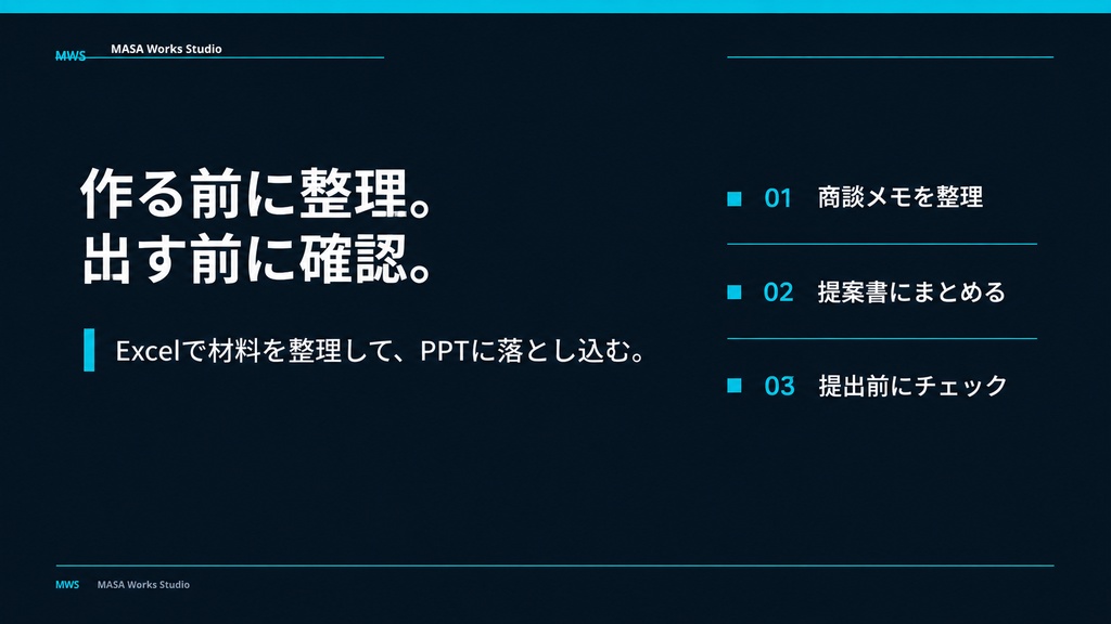 営業提案書の「流れ」を整える実務キット|編集できるPowerPoint・記入例・商談整理Excel・AIプロンプト15本