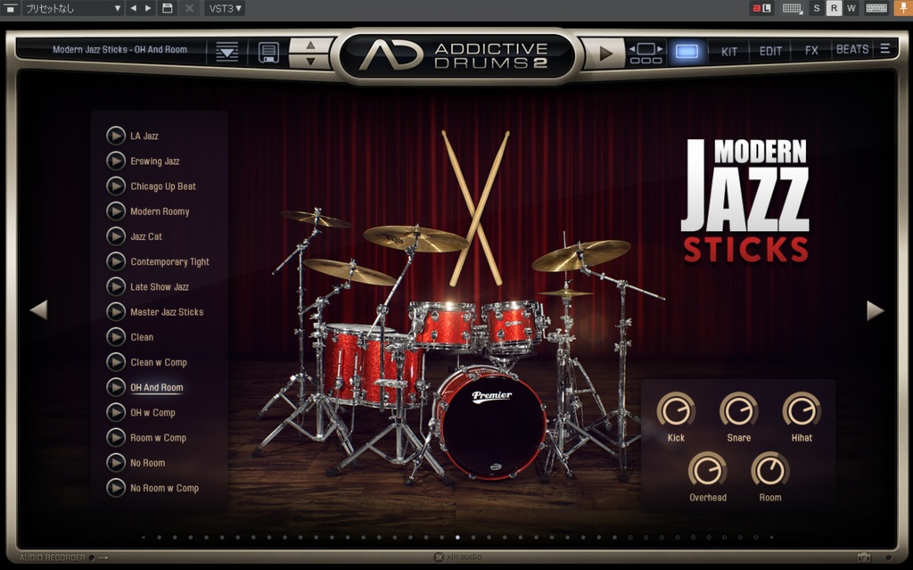 k-strike MIDI+音源設定データ（Addictive Drums 2 Modern Jazz Sticks ）