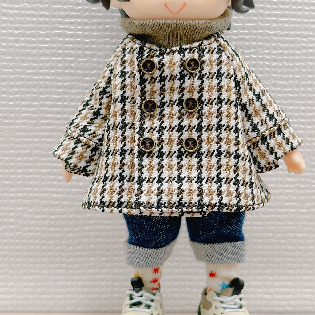 ノーカラーコート(ハウンドトゥース)