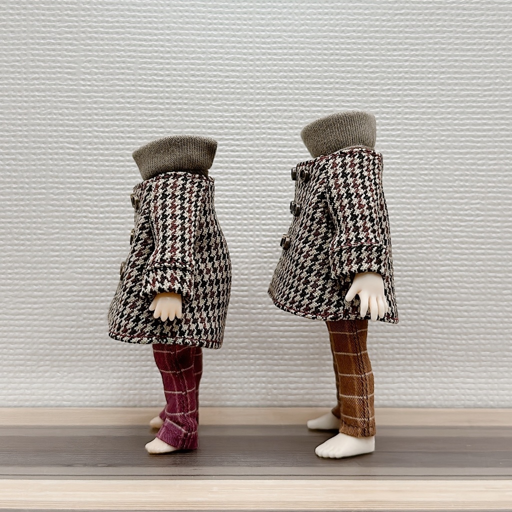 ノーカラーコート(ハウンドトゥース)