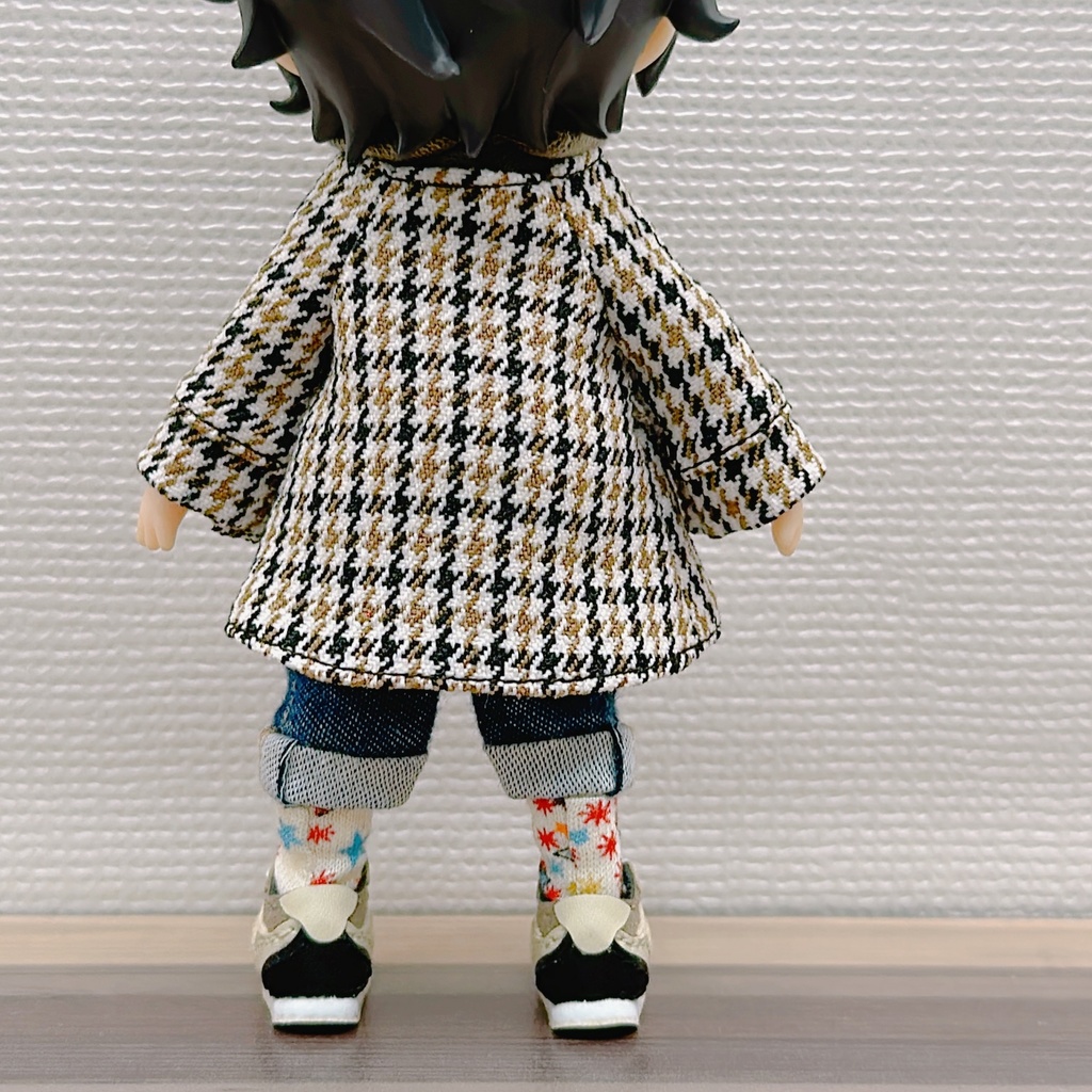 ノーカラーコート(ハウンドトゥース)