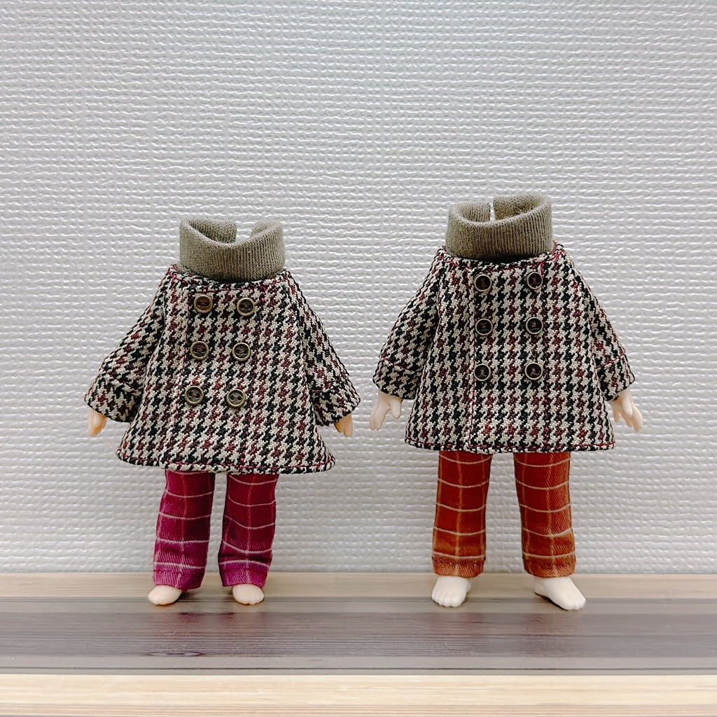 ノーカラーコート(ハウンドトゥース)