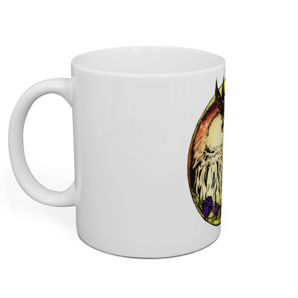 マグカップ:梟の星空と草花添え