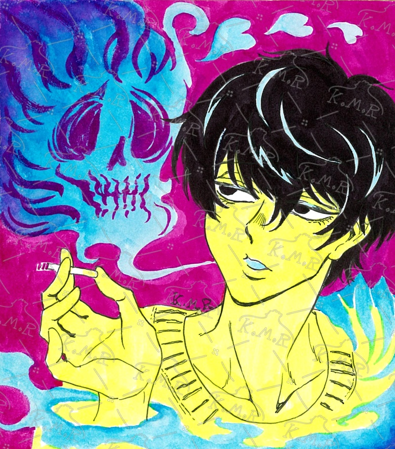 ミニ色紙原画🚬タバコ中毒さん