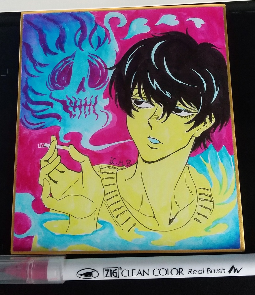 ミニ色紙原画🚬タバコ中毒さん