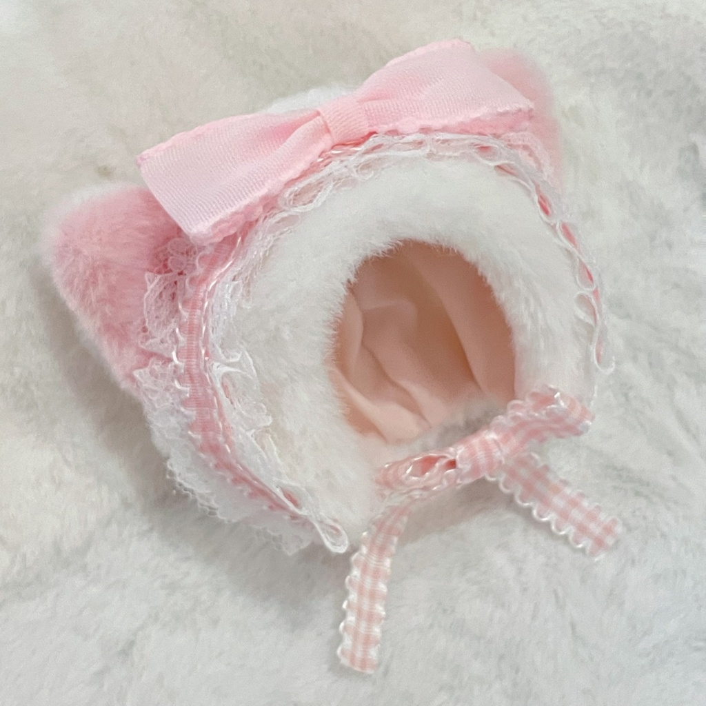 Gingham Kitty Bonnet🐈⬛🍋 10cmぬい 帽子 被り物