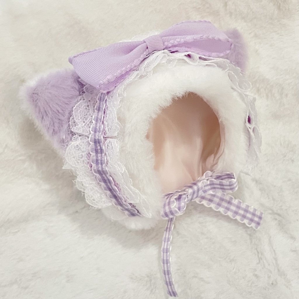 Gingham Kitty Bonnet🐈⬛🍋 10cmぬい 帽子 被り物