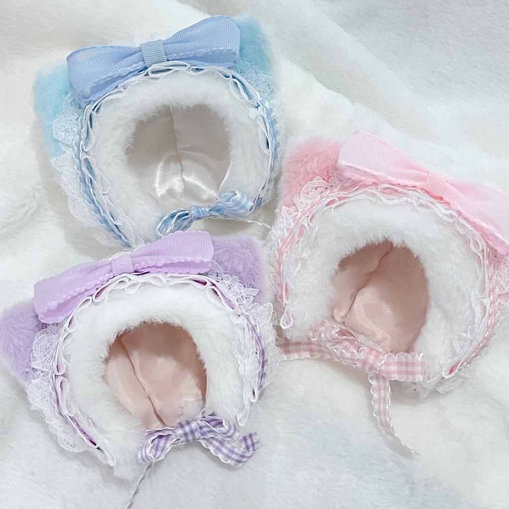 Gingham Kitty Bonnet🐈‍⬛🍋　10cmぬい　帽子　被り物