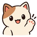 配信チャット用 猫スタンプ3表情｜あいさつ・ありがとう・びっくり｜静止画・透過PNG