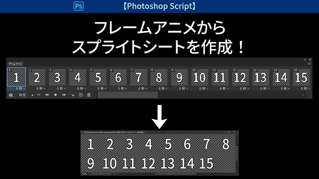 【PS script】フレームアニメーション→スプライトシート（FrameAnimation→SpriteSheet）
