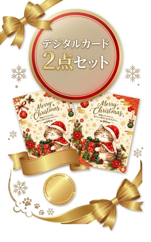 【デジタルコンテンツ2枚セット】クリスマス猫のデジタルメッセージカード