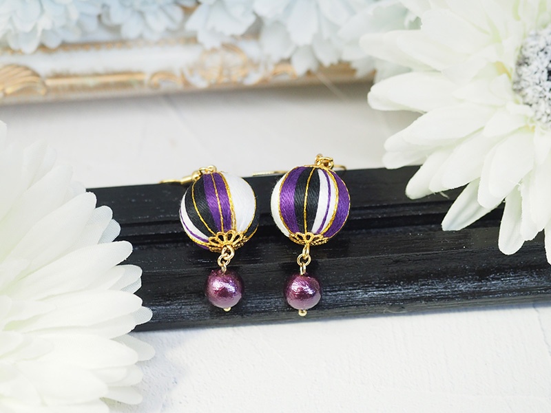 【推し色】巻玉×コットンパールイヤーアクセサリー I-67