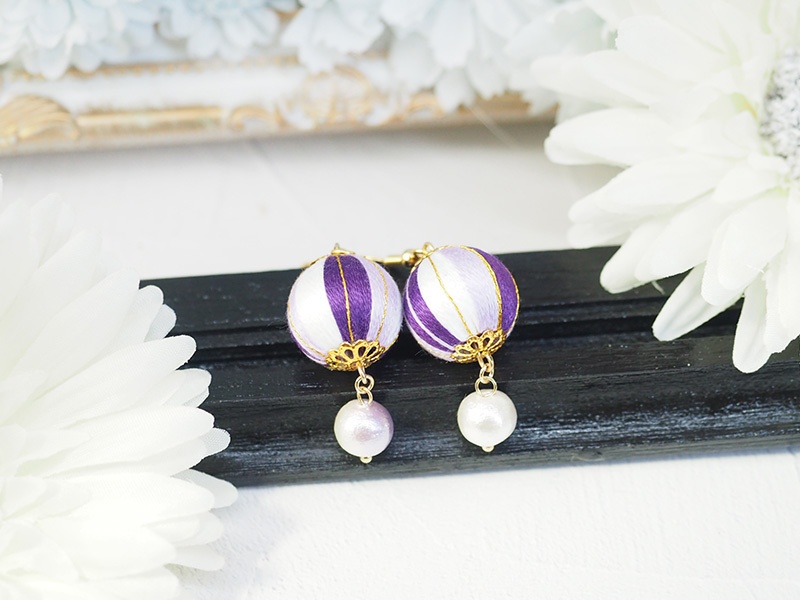 【推し色】巻玉×コットンパールイヤーアクセサリー I-67