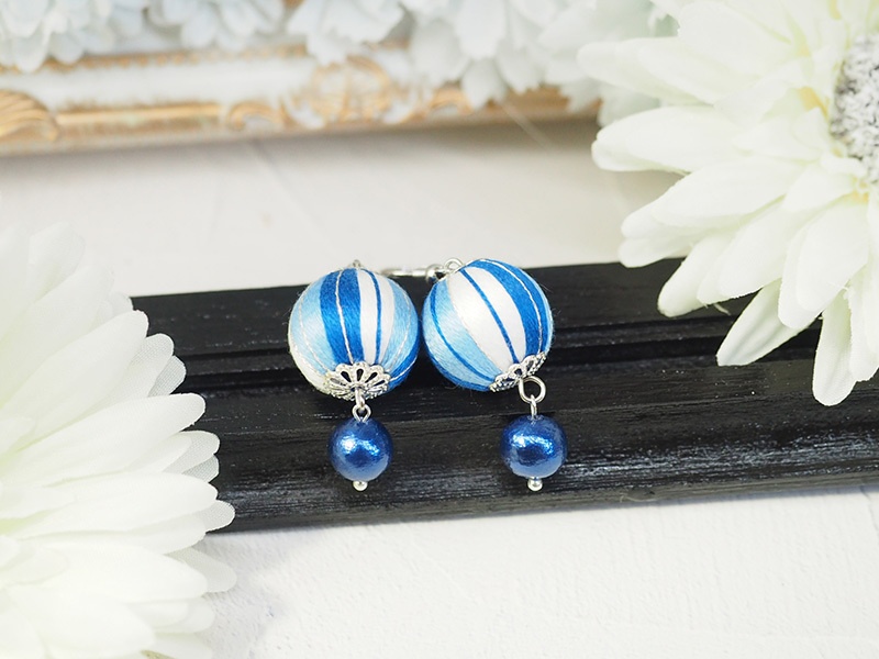 【推し色】巻玉×コットンパールイヤーアクセサリー I-67