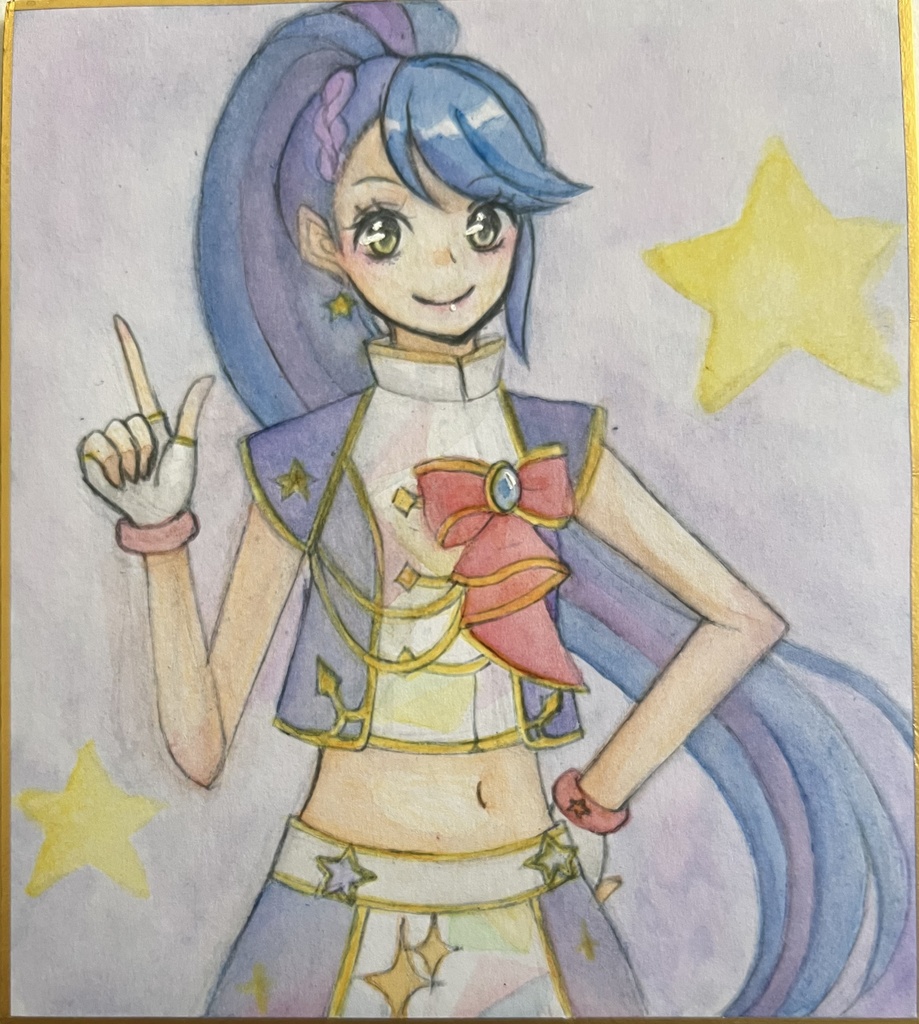 アイカツスターズ 手描きイラスト イラストミニ色紙 如月ツバサ レッドシャインスターコーデ