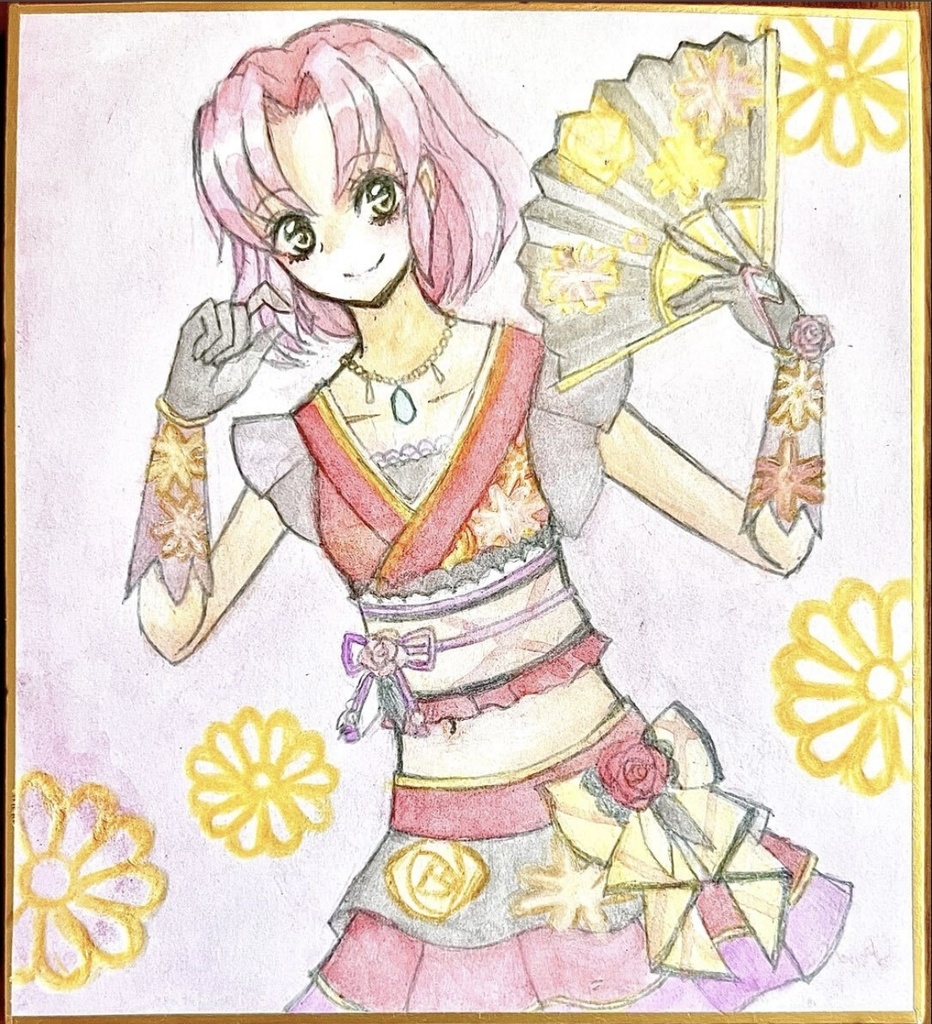 アイカツ 旧カツ 手描きイラスト イラストミニ色紙 北大路さくら ジャパネスフェスタコーデ