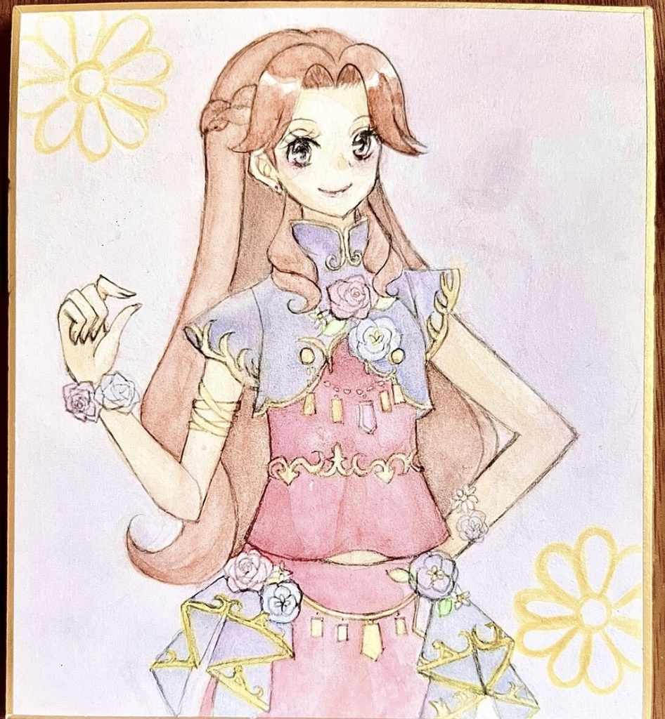 アイカツ 旧カツ 手描きイラスト イラストミニ色紙 藤原みやび ローズエンプレスコーデ