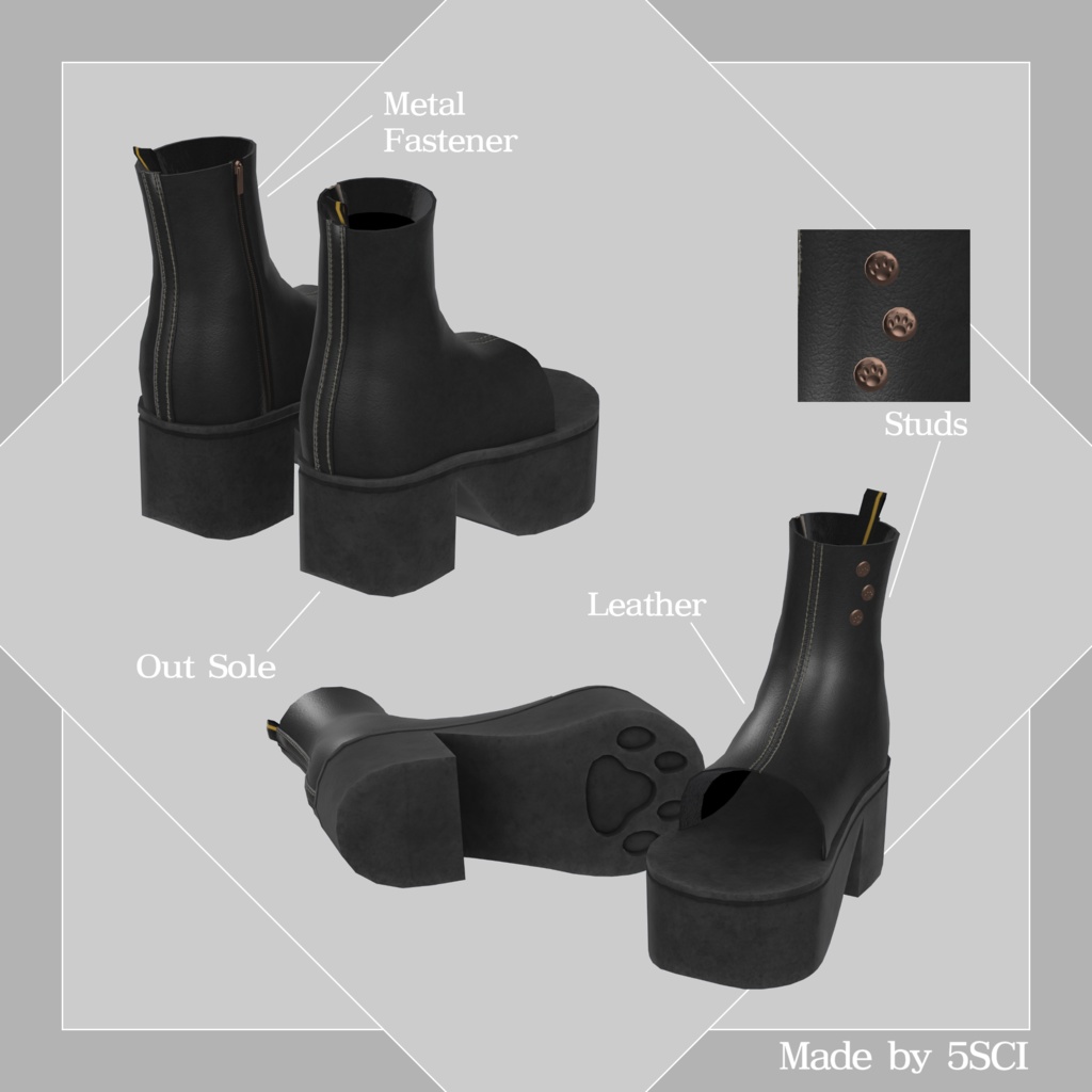 Pad Kicks -Open Toe Short Boots-【3Dモデル】ましろ対応