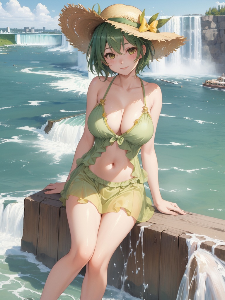 滝の風景にたたずむ美少女たち~AIイラスト集~