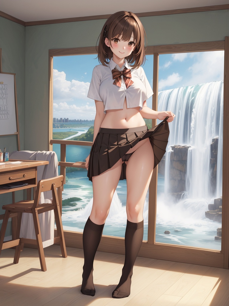 滝の風景にたたずむ美少女たち~AIイラスト集~