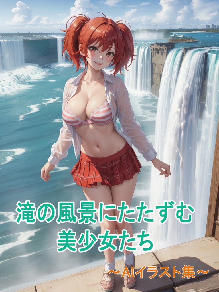 滝の風景にたたずむ美少女たち~AIイラスト集~