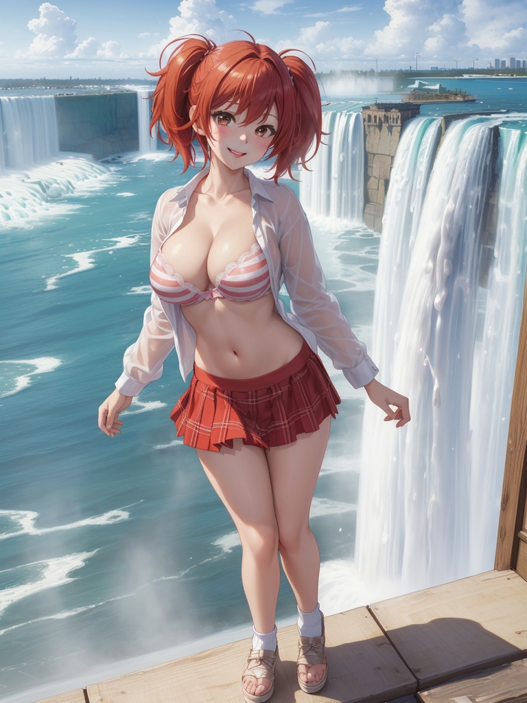 滝の風景にたたずむ美少女たち~AIイラスト集~