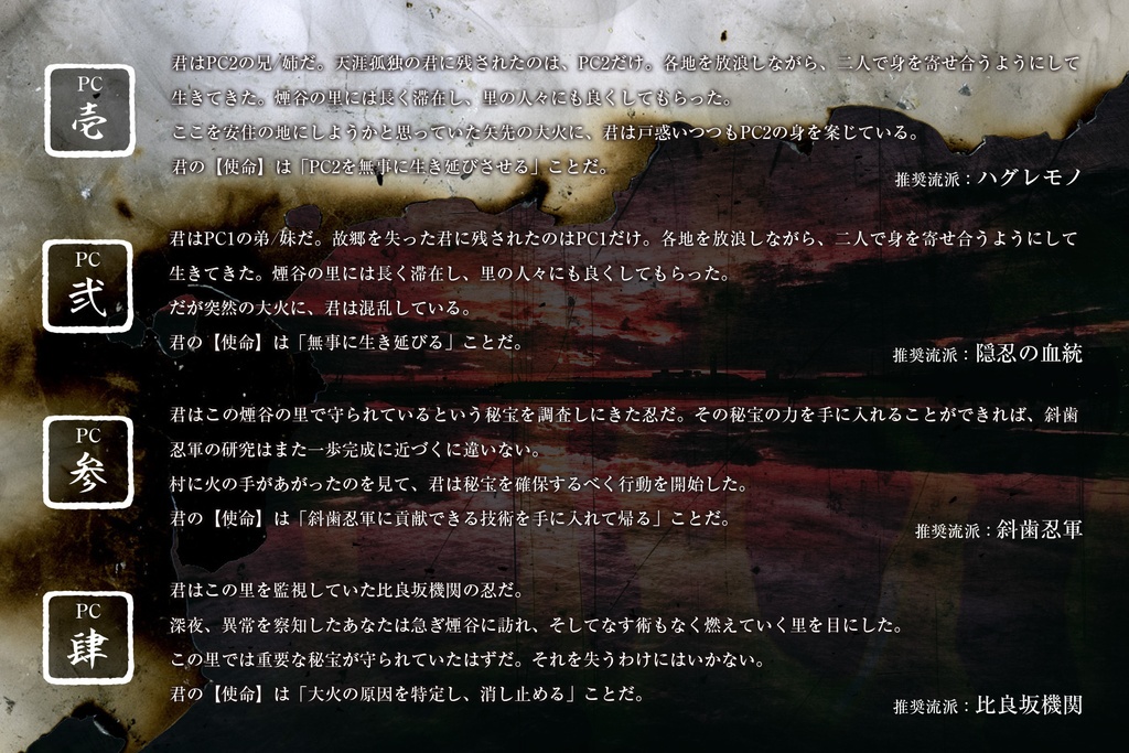 シノビガミシナリオ「灰燼に帰す」