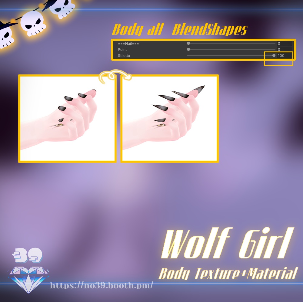 【4アバター対応】Wolf Girl Body Texture+Material🎃