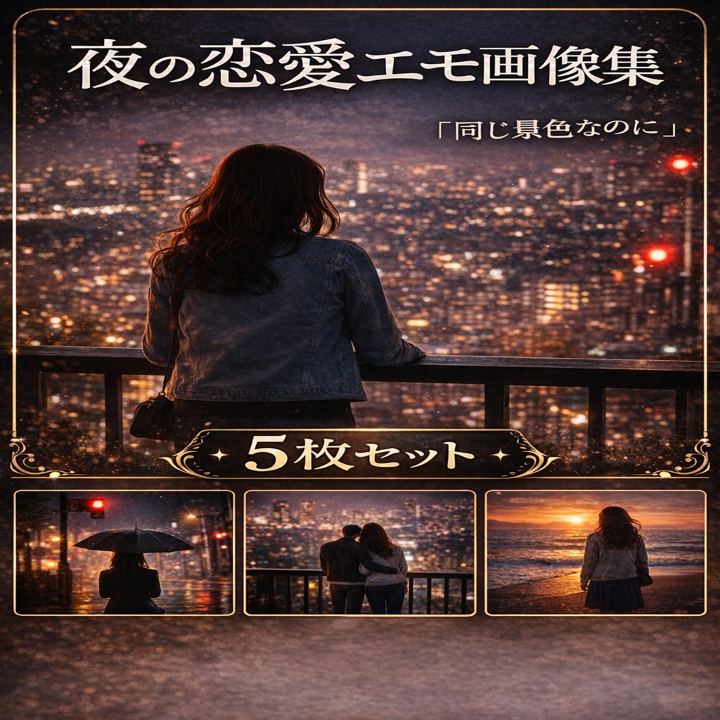 夜に想いがあふれる、エモな恋愛画像5枚セット