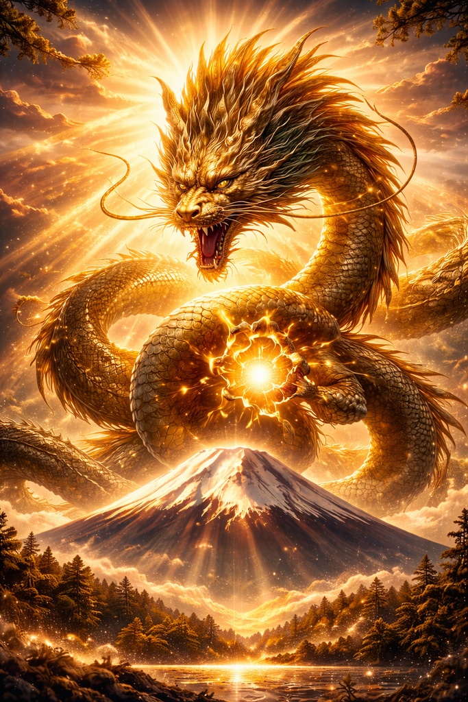 No.03｜頂へ導かれる力、富士山と黄金の龍のイメージ