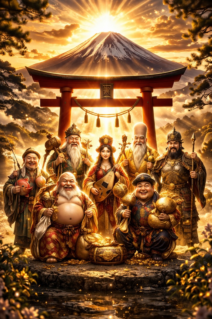 No.04｜福が舞い込みそうな、七福神と黄金の祝福イメージ