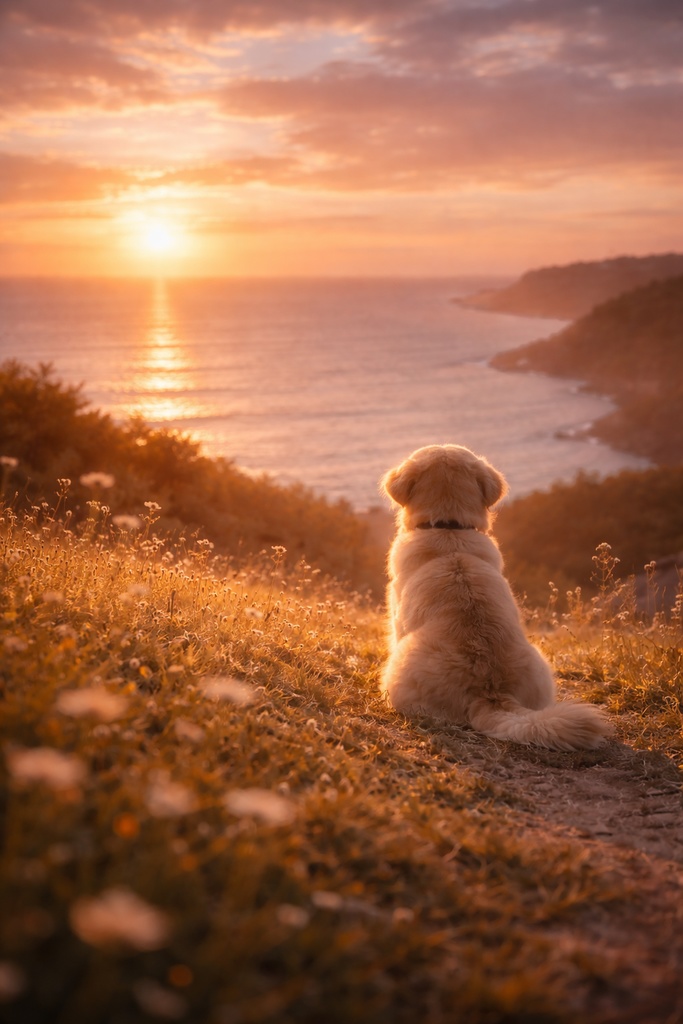 No.05｜心がほどける夕暮れ、丘のゴールデンレトリバー